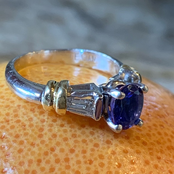 LeVian * Stunning Tanzanite & Baguette Diamond Platinum & 18k Gold Ring - Picture 9 of 14